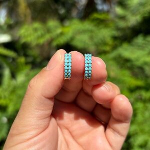 18K Gold Plated Stainless Steel Turquoise Stone Hoop Earrings